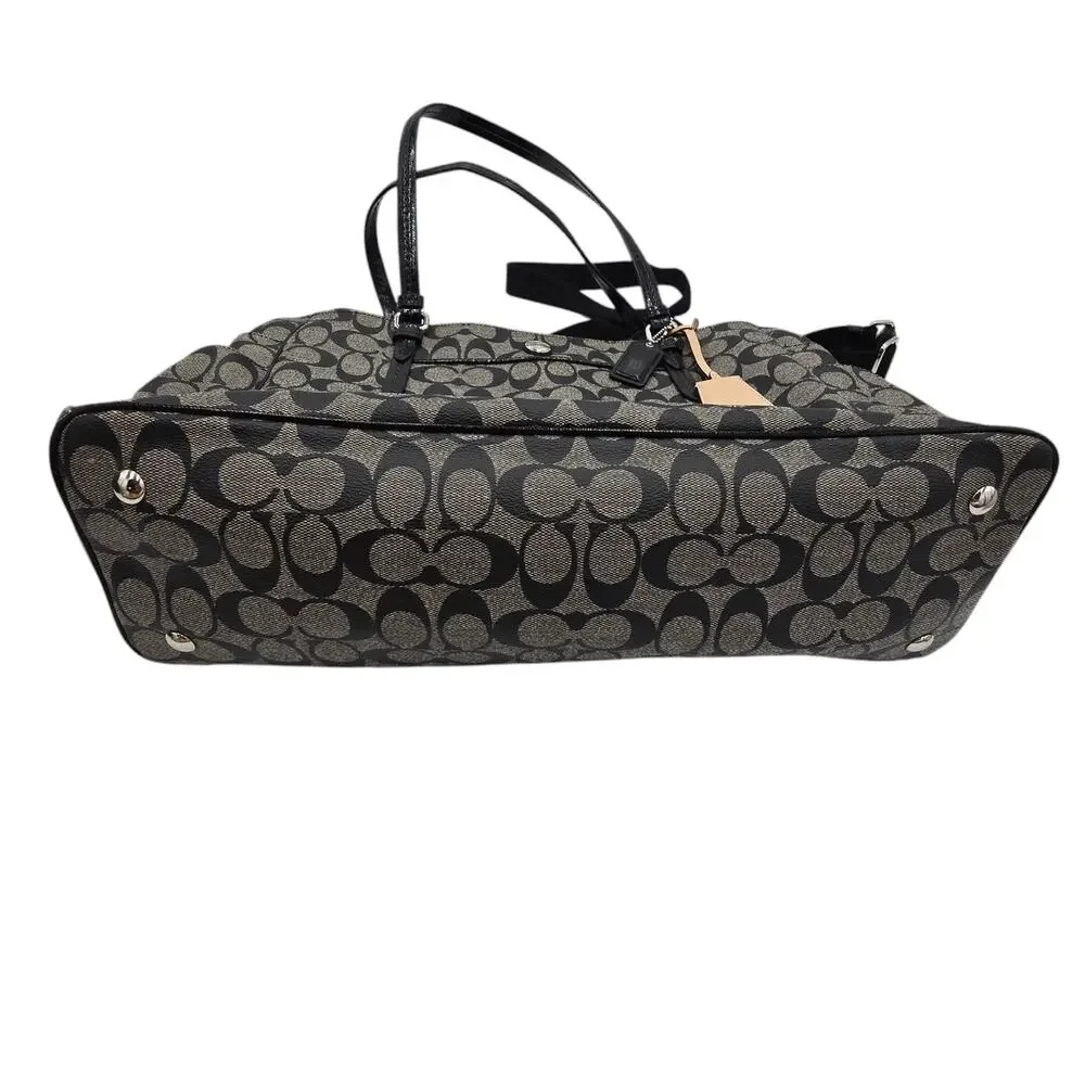 COACH Peyton Black Logo Coated‎ Travel Tote Baby Diaper Bag F25741 Pockets GUC